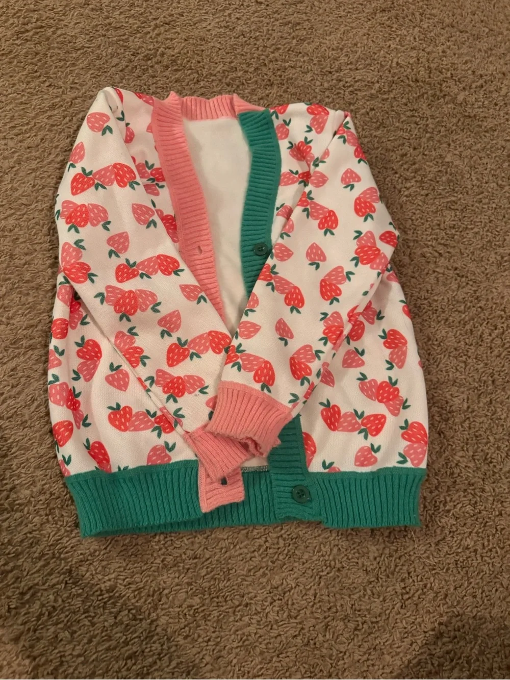 Girls' Strawberry Print Cardigan - Pink & Green